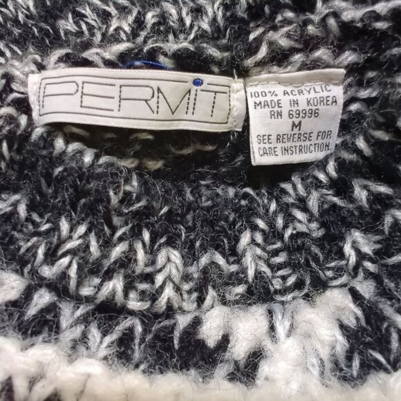 Permit Vintage Mens Sweater Sz M Geometric Black White Acrylic Triangle Pattern - Picture 6 of 16